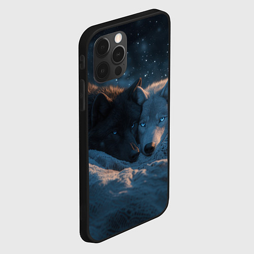 Чехол iPhone 12 Pro Max Влюбленные волки лежат вместе / 3D-Черный – фото 2