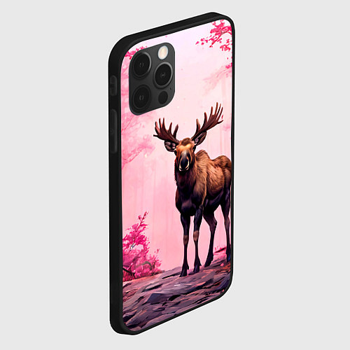 Чехол iPhone 12 Pro Max Лось в розовом лесу / 3D-Черный – фото 2
