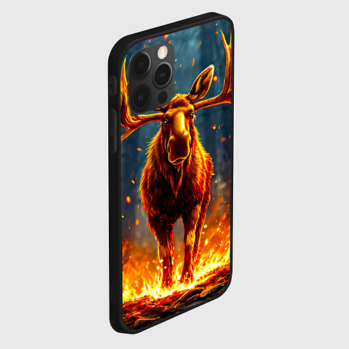 Чехол iPhone 12 Pro Max Лось в огне / 3D-Черный – фото 2