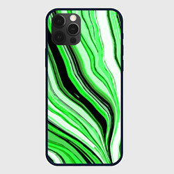 Чехол для iPhone 12 Pro Max Волнистые вертикальные чёрно-зелёные полосы, цвет: 3D-черный
