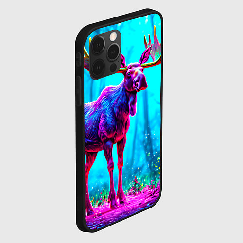 Чехол iPhone 12 Pro Max Лось в сереневом свете / 3D-Черный – фото 2