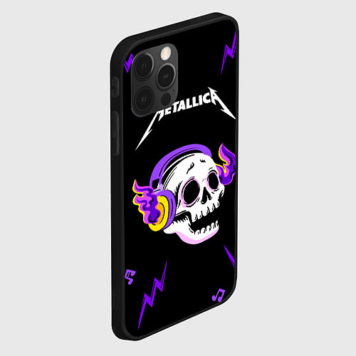 Чехол iPhone 12 Pro Max Metallica неоновый череп / 3D-Черный – фото 2