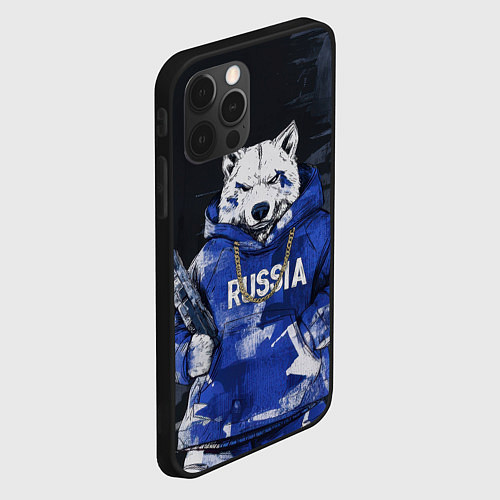 Чехол iPhone 12 Pro Max Русский волк с автоматом / 3D-Черный – фото 2