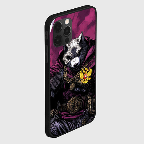 Чехол iPhone 12 Pro Max Волк с золотым гербом РФ / 3D-Черный – фото 2