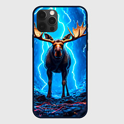 Чехол для iPhone 12 Pro Max Лось и молния, цвет: 3D-черный