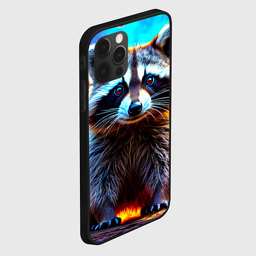 Чехол iPhone 12 Pro Max Енот в огне / 3D-Черный – фото 2