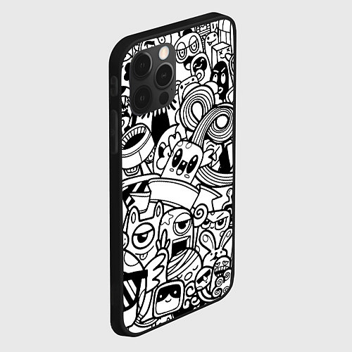 Чехол iPhone 12 Pro Max Black and white doddle monsters / 3D-Черный – фото 2