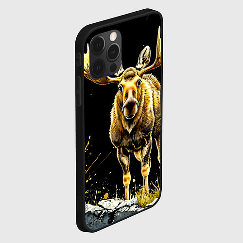 Чехол iPhone 12 Pro Max Лось на черном / 3D-Черный – фото 2