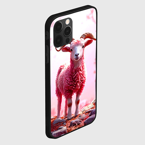 Чехол iPhone 12 Pro Max Козел в розовом / 3D-Черный – фото 2