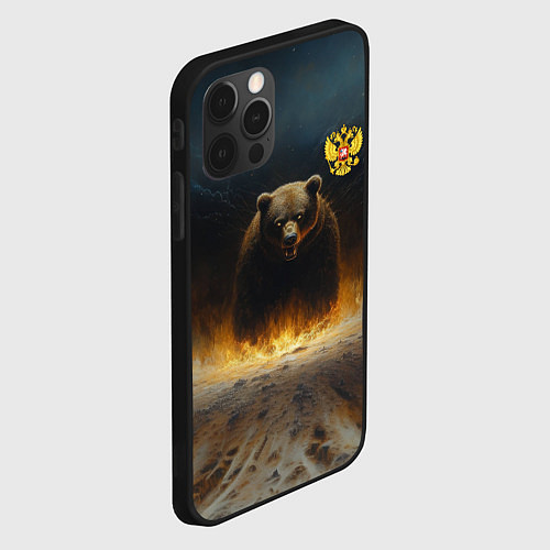 Чехол iPhone 12 Pro Max Русский медведь в огненном поле / 3D-Черный – фото 2