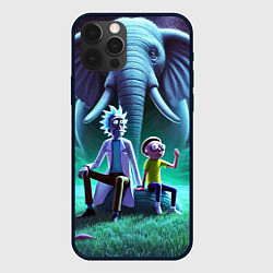 Чехол для iPhone 12 Pro Max Рик и Морти - портрет на фоне слона, цвет: 3D-черный