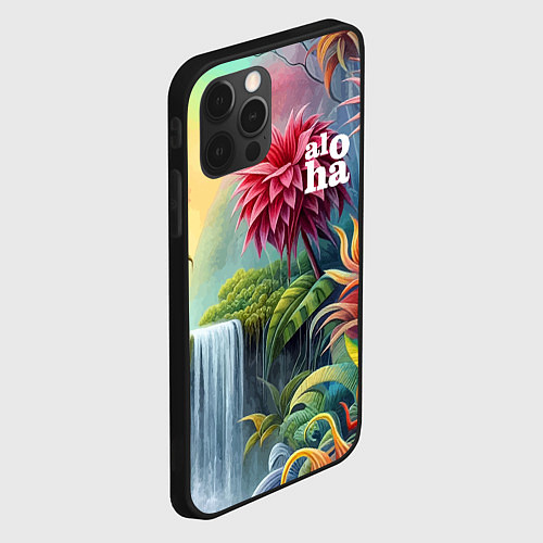 Чехол iPhone 12 Pro Max Гавайские тропические цветы - алоха / 3D-Черный – фото 2