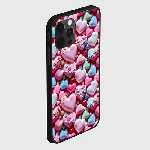 Чехол iPhone 12 Pro Max Карамельные сердечки / 3D-Черный – фото 2