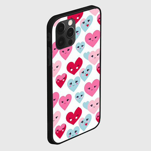 Чехол iPhone 12 Pro Max Сердечки-смайлики / 3D-Черный – фото 2