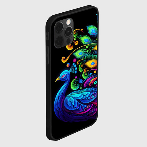 Чехол iPhone 12 Pro Max Neon peacock - art / 3D-Черный – фото 2