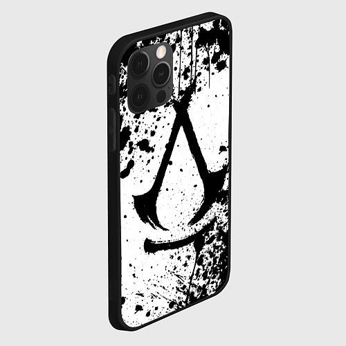 Чехол iPhone 12 Pro Max Assassins creed shadows - черно-белые брызги / 3D-Черный – фото 2