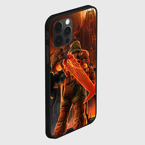 Чехол iPhone 12 Pro Max Doom slayer and tower Doom / 3D-Черный – фото 2