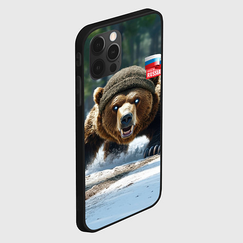 Чехол iPhone 12 Pro Max Медведь страж границ / 3D-Черный – фото 2