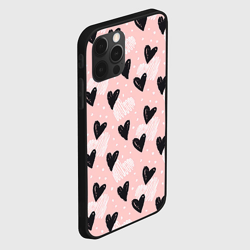 Чехол iPhone 12 Pro Max Романтичный паттерн с сердечками на розовом фоне / 3D-Черный – фото 2