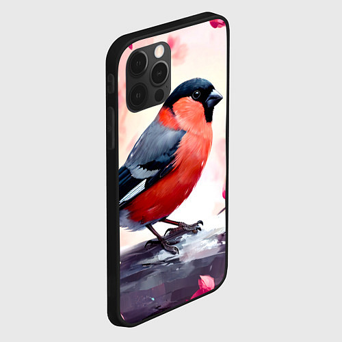 Чехол iPhone 12 Pro Max Снегирь в цветах / 3D-Черный – фото 2
