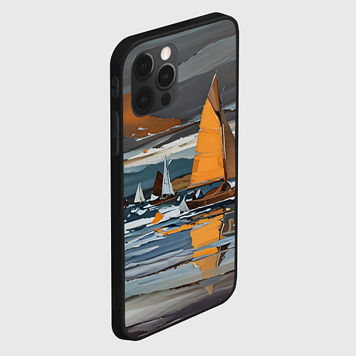 Чехол iPhone 12 Pro Max Живопись с парусниками / 3D-Черный – фото 2