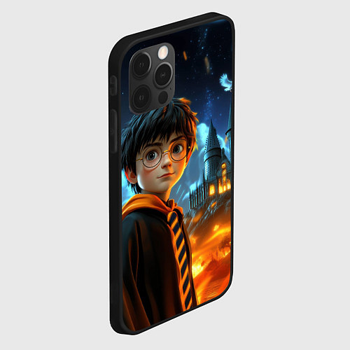 Чехол iPhone 12 Pro Max Гарри Поттер на фоне огня / 3D-Черный – фото 2