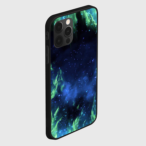 Чехол iPhone 12 Pro Max Зеленые языки пламени / 3D-Черный – фото 2