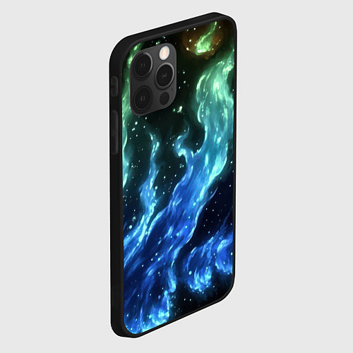 Чехол iPhone 12 Pro Max Сине-зеленые языки пламени / 3D-Черный – фото 2