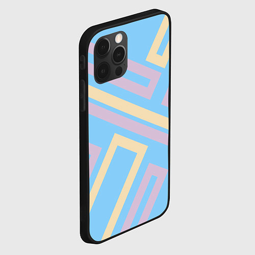 Чехол iPhone 12 Pro Max Прямоугольники по диагонали-голубой, бежевый / 3D-Черный – фото 2