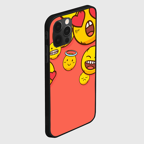 Чехол iPhone 12 Pro Max Смайлы на красном фоне / 3D-Черный – фото 2