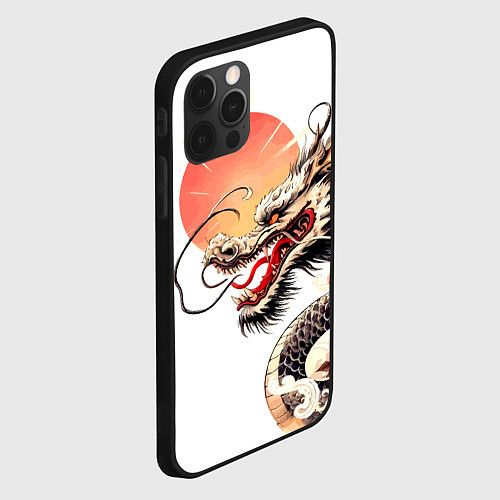 Чехол iPhone 12 Pro Max Японский дракон и солнце / 3D-Черный – фото 2