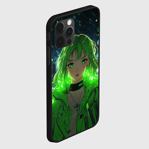 Чехол iPhone 12 Pro Max Аниме девушка с зелеными волосами / 3D-Черный – фото 2
