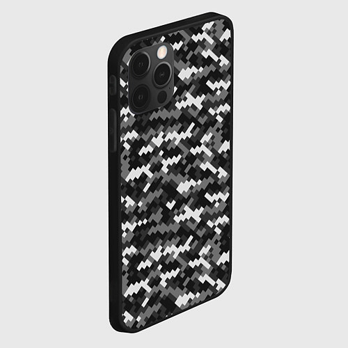 Чехол iPhone 12 Pro Max Серая пиксельная текстура / 3D-Черный – фото 2
