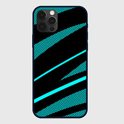 Чехол для iPhone 12 Pro Max Чёрный с голубым полосы текстура, цвет: 3D-черный