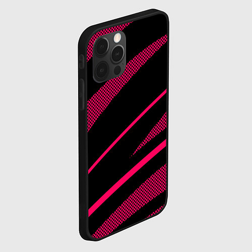 Чехол iPhone 12 Pro Max Чёрный с розовым абстракция полосы / 3D-Черный – фото 2