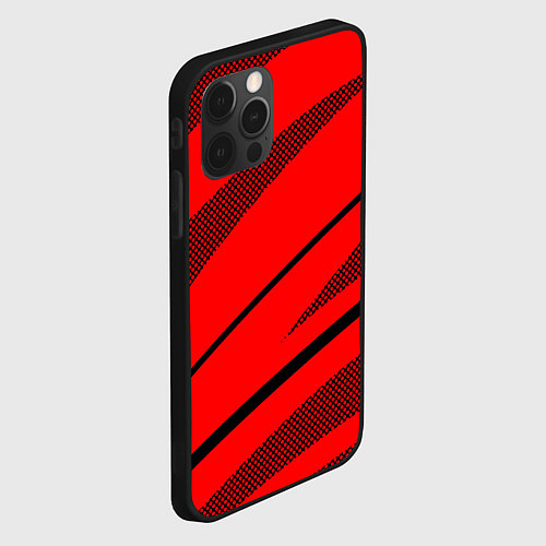 Чехол iPhone 12 Pro Max Красный с чёрным абстракция полосы / 3D-Черный – фото 2