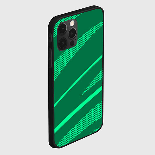 Чехол iPhone 12 Pro Max Зелёный абстракция с полосами / 3D-Черный – фото 2