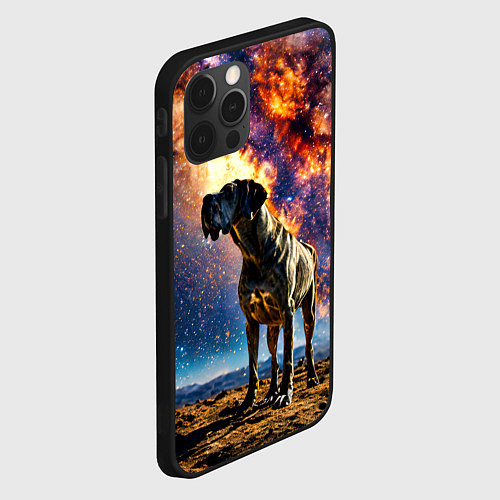 Чехол iPhone 12 Pro Max Немецкий дог и космическое небо / 3D-Черный – фото 2
