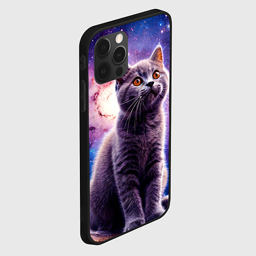 Чехол iPhone 12 Pro Max Британская короткошёрстная кошка в космосе / 3D-Черный – фото 2