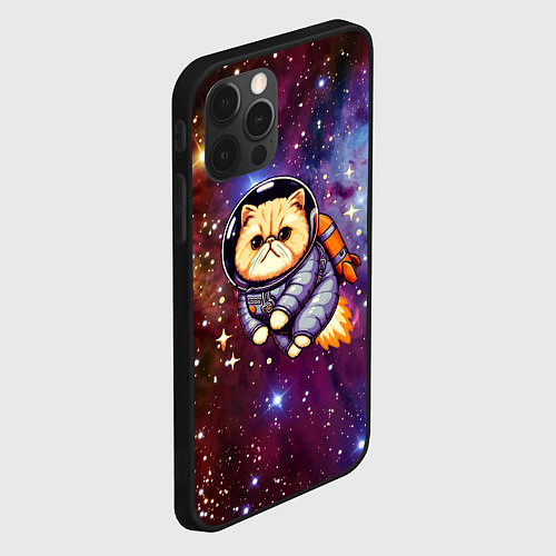 Чехол iPhone 12 Pro Max Котик космонавт в открытом космосе / 3D-Черный – фото 2