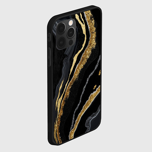 Чехол iPhone 12 Pro Max Узоры черного мрамора с золотом / 3D-Черный – фото 2
