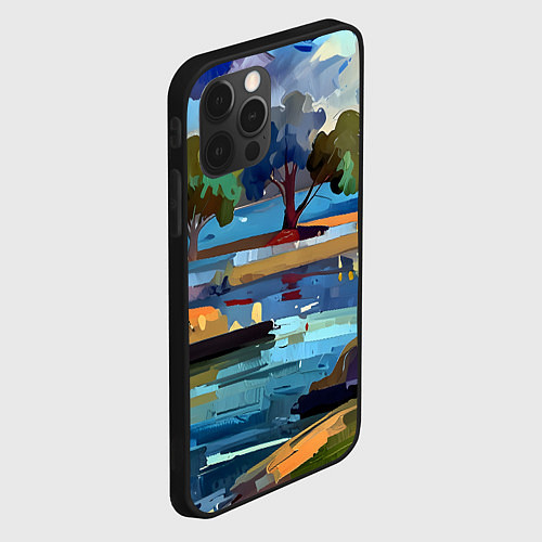 Чехол iPhone 12 Pro Max Летний пейзаж маслом / 3D-Черный – фото 2