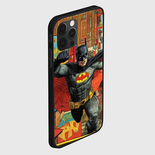 Чехол iPhone 12 Pro Max Бэтмен на фоне города / 3D-Черный – фото 2