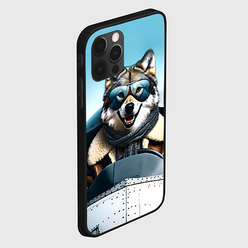 Чехол iPhone 12 Pro Max Волк авиатор / 3D-Черный – фото 2