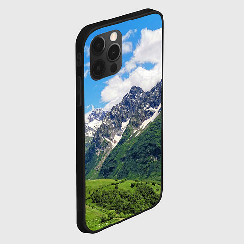 Чехол iPhone 12 Pro Max Домбай - горный пейзаж на Северном Кавказе / 3D-Черный – фото 2