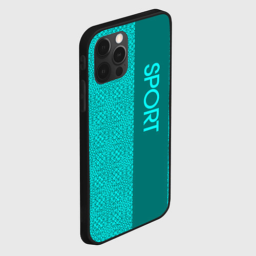 Чехол iPhone 12 Pro Max Sport бирюзовый текстурный с полосой / 3D-Черный – фото 2
