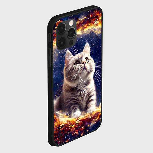 Чехол iPhone 12 Pro Max Кошка шиншилла в космосе / 3D-Черный – фото 2
