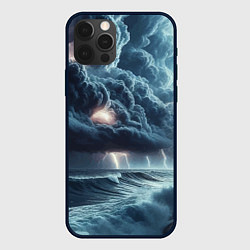 Чехол для iPhone 12 Pro Max Шторм на море - сверкание молний, цвет: 3D-черный