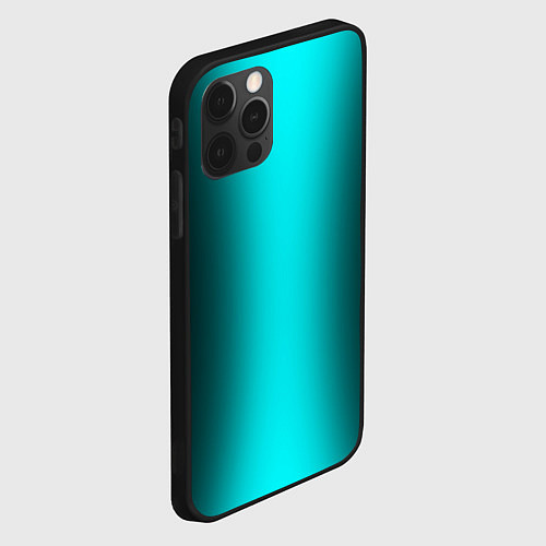 Чехол iPhone 12 Pro Max Чёрный и неоновый голубой градиент по центру / 3D-Черный – фото 2