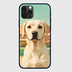 Чехол для iPhone 12 Pro Max Лабрадор на фоне пальм, цвет: 3D-черный